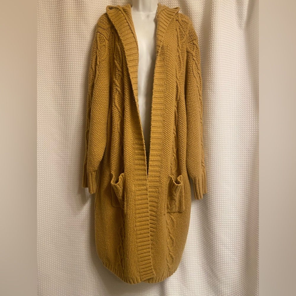 Torrid long hooded cable knit cardigan size 4x mustard yellow